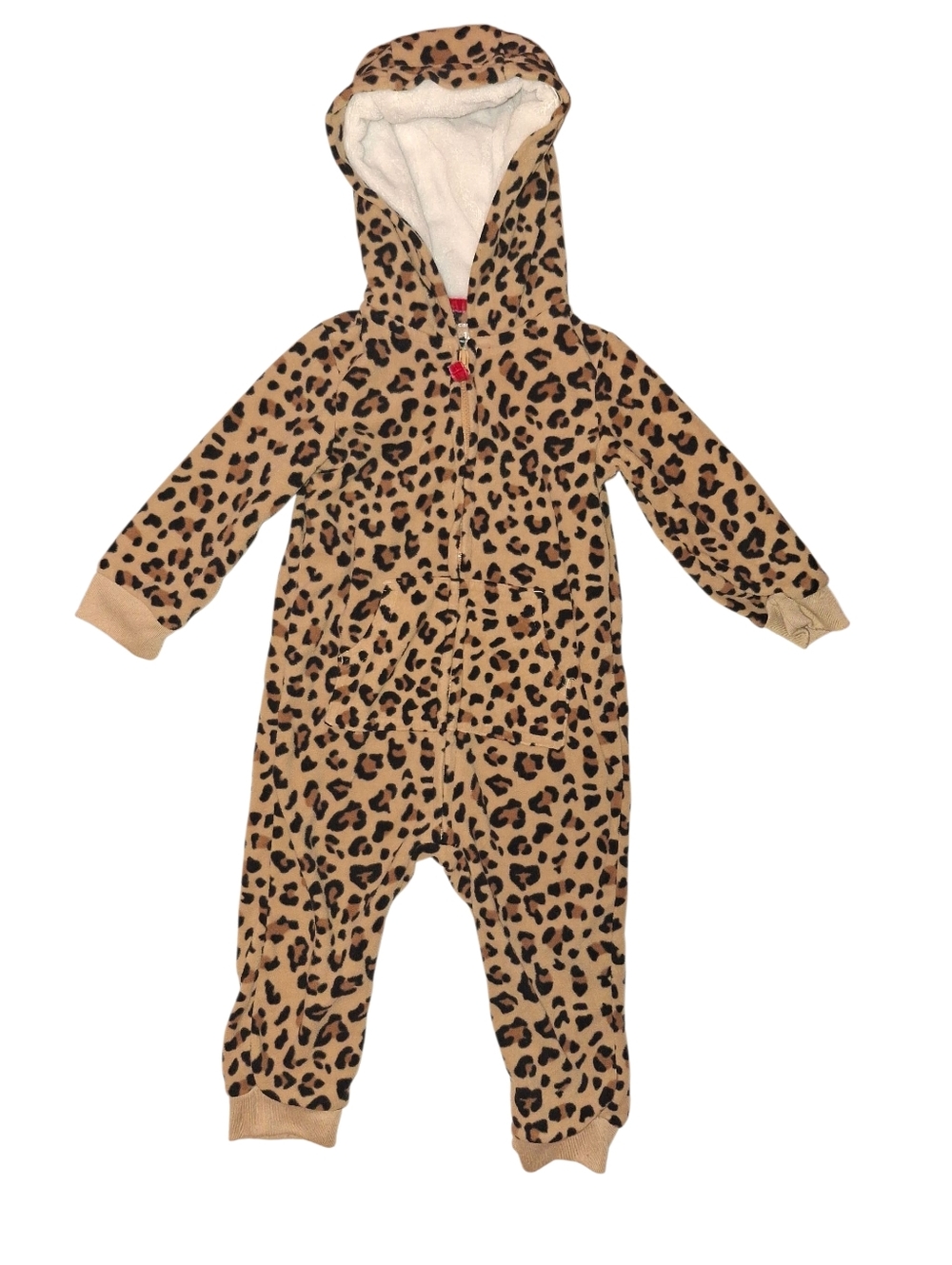 Carter's Leopard Hooded Fleece Footie - Tan & Black